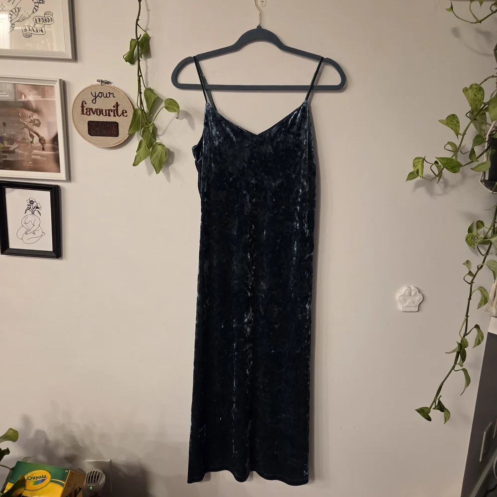 Z Supply Teal Blue Velvet Maxi Slip Dress - Picture 1 of 7